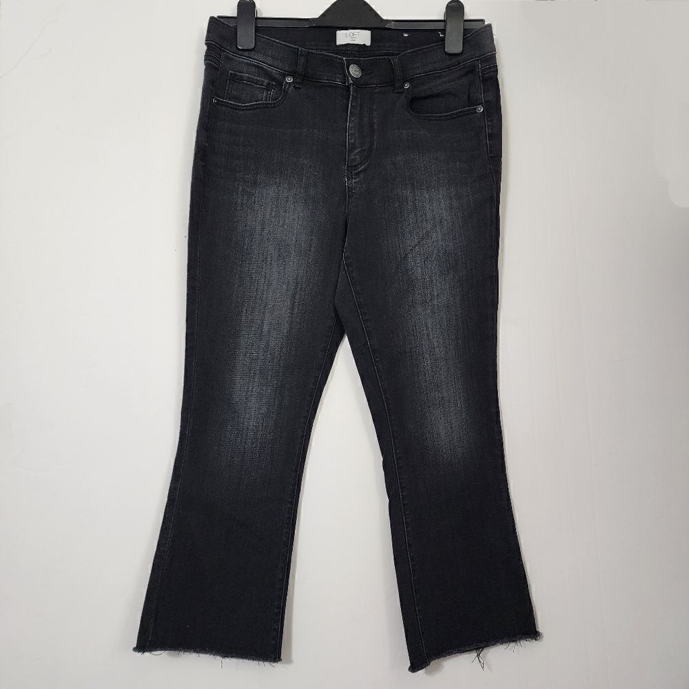 Loft Women's - Size 8P frayed‎ demi boot leg jeans Dark Gray/Black